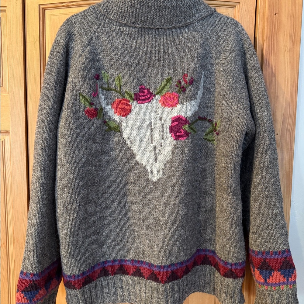 Lost Horizons - Sundance catalog Women's Gray Cardigan with Floral Accents - Picture 3 of 5